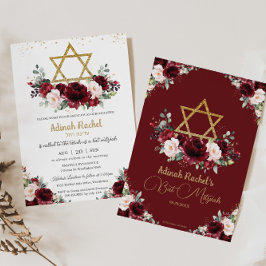 Convite Bat Mitzvah Burgundy Blush - Estrela Dourada Flora