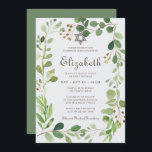 Convite Bat Mitzvah Classic Script Watercolor Foliage<br><div class="desc">Composta por uma tipografia elegante de serifa e escrita cursiva numa estrutura botânica de folhagem verde-aquática de cor verde-aquática. Este foi projetado por materiais de terceiros selecionados,  exclusivos para o Zazzle. Disponível aqui: http://www.zazzle.com/store/selectpartysupplies</div>