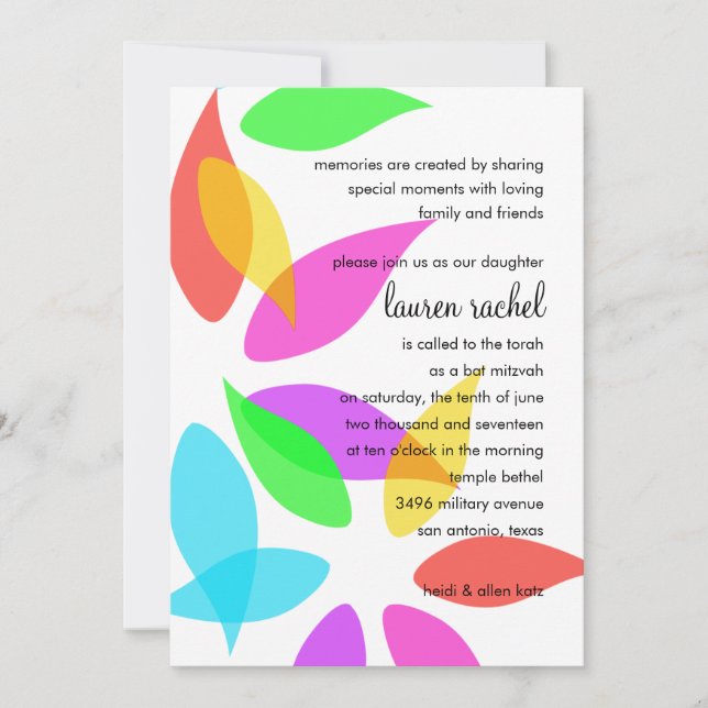 Convite Bat Mitzvah Colorful Petals (Frente)