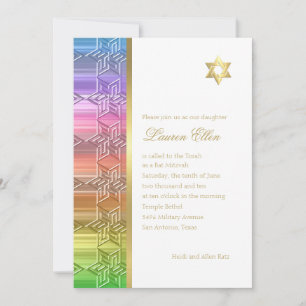 Convite Bat Mitzvah Colorful Rainbow Star Damask