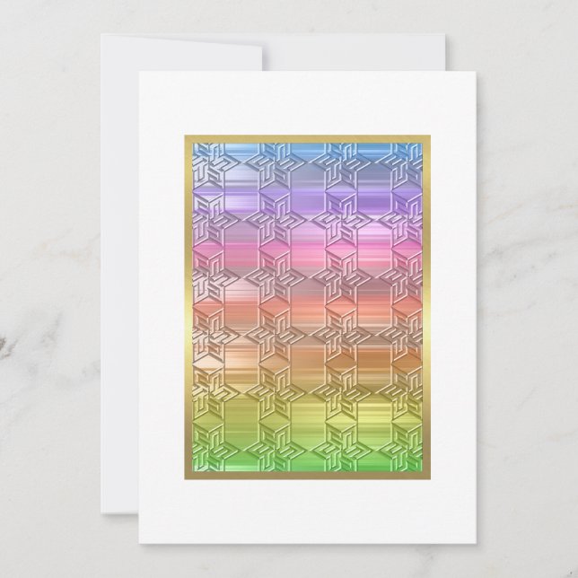 Convite Bat Mitzvah Colorful Rainbow Star Damask (Frente)