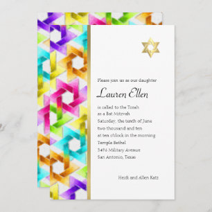 Convite Bat Mitzvah Colorful Star Damask