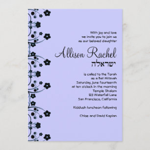 Convite Bat Mitzvah Convida Allison Sweet Flowers Cinzas