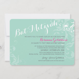 Convite BAT MITZVAH CONVIDA menta elegante e florescente r