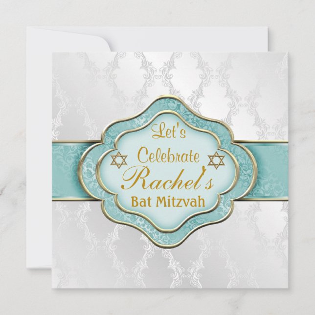 Convite Bat Mitzvah Convida MINHA ELEGANTE VERDE Damask (Frente)