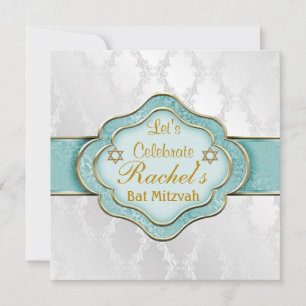 Convite Bat Mitzvah Convida MINHA ELEGANTE VERDE Damask