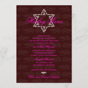 Convite Bat Mitzvah Convoca Hailey com Damask Maroon
