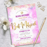 Convite Bat Mitzvah cor-de-água cor-de-rosa - escrita em f<br><div class="desc">Tenha orgulho, alegria e mostre este marco do seu Bat Mitzvah favorito! Enviar este espantoso, moderno, farelo de ouro cintilante e pontos brilhantes e um script de tipografia contra um fundo de aquarela cor rosa suave, convite personalizado para um evento se lembrar. Personalize o texto personalizado com o nome de...</div>