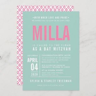 Convite BAT MITZVAH — cor-de-rosa da menta pastel do tipo
