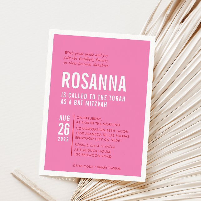 Convite BAT MITZVAH, cor-de-rosa design mínimo moderno (Criador carregado)
