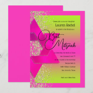 Convite Bat Mitzvah Cor-de-rosa Ombre Verde Dourado