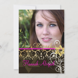 Convite Bat Mitzvah/Damasco Antigo/Espirais/rosa ardente