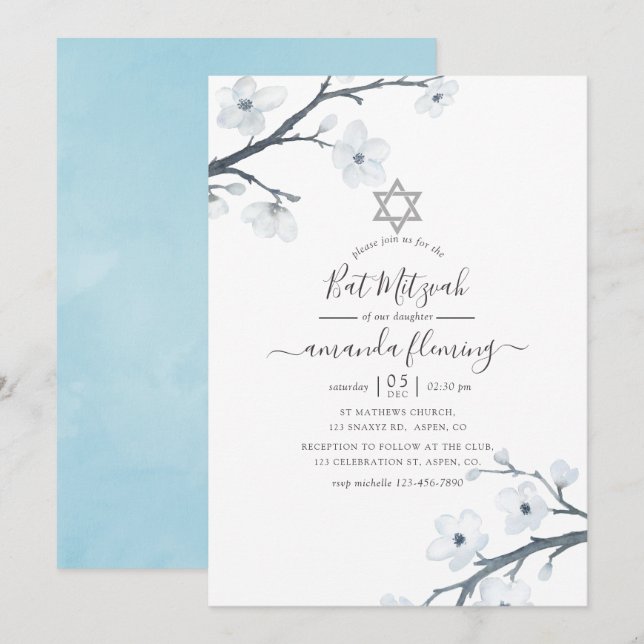 Convite Bat Mitzvah das Cerejeiras em Flor (Frente/Verso)