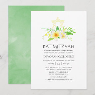 Convite Bat Mitzvah de aguarela Frangipani Tropical