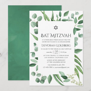 Convite Bat Mitzvah de Eucalipto em Aquarela