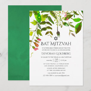 Convite Bat Mitzvah de Verdejante Primavera em Aquarela