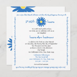 Convite Bat Mitzvah Delighty Daisy Message Text Azul