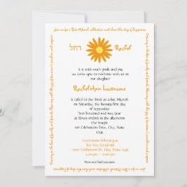 Convite Bat Mitzvah Delighty Daisy Message Text Orange