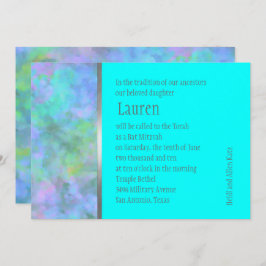 Convite Bat Mitzvah Design abstrato em prata turquesa