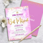 Convite Bat Mitzvah Dourada Glitter Rosa Watercolor 2 Venu<br><div class="desc">Tenha orgulho, alegria e mostre este marco do seu Bat Mitzvah favorito! Envie este convite personalizado, moderno e espantoso para um evento que se lembre. Escrita de folha de ouro, pontos brilhantes. Estrela de David e script de tipografia sobrepõem um fundo de aquarela de rosa claro mole. Personalize o texto...</div>