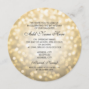 Convite Bat Mitzvah Dourada Luzes Leves