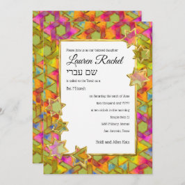 Convite Bat Mitzvah Dourada Star Abstrato Star Damask
