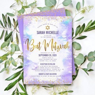 Convite Bat Mitzvah Dourado Glitter Roxo Aquarela 2 Local
