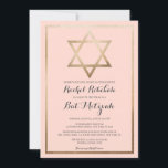 Convite Bat Mitzvah, Dourado Limite Simples Rosa Moderno<br><div class="desc">Este convite moderno e elegante do morcego mitzvah é perfeito para o dia especial do seu filho. Ele apresenta uma estrela de folha de ouro falsa impressa de David e borda em cima de um simples fundo cor-de-rosa pincelado com tipografia cursiva de ornamentado. É chic, bonito, minimalista e real. ***NOTA...</div>