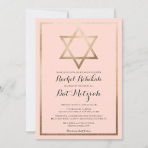 Convite Bat Mitzvah, Dourado Limite Simples Rosa Moderno