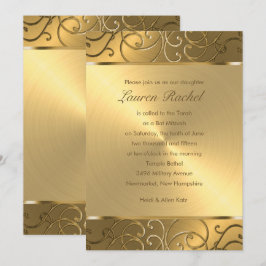 Convite Bat Mitzvah Elegant All Dourado Filigree