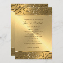 Convite Bat Mitzvah Elegant All Dourado Filigree