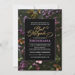 Convite Bat Mitzvah Elegant Modern Boho Script Floral