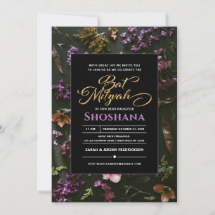 Convite Bat Mitzvah Elegant Modern Boho Script Floral