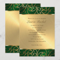 Bat Mitzvah Elegante Emerald Green Filigree Dourad