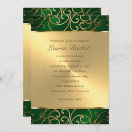 Convite Bat Mitzvah Elegante Emerald Green Filigree Dourad