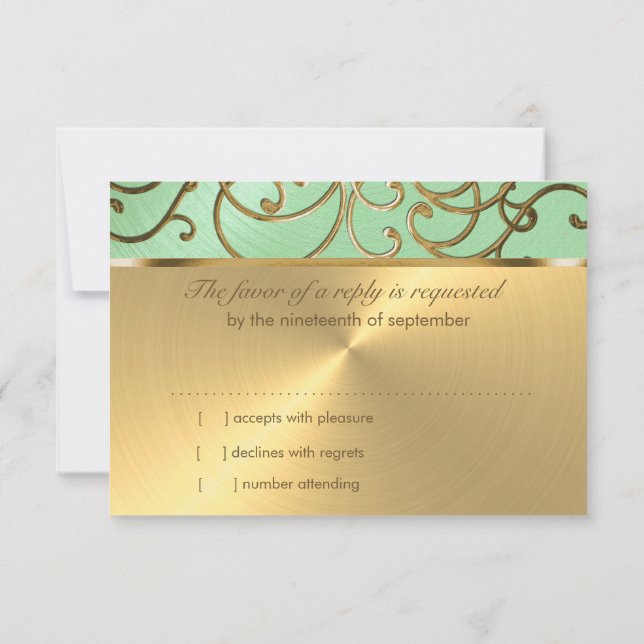 Convite Bat Mitzvah Elegante Mint Green Filigree (Verso)