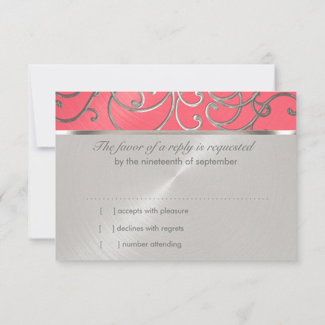 Convite Bat Mitzvah Elegante rosa e Silver Filigree (Verso)