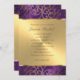 Convite Bat Mitzvah Elegante Roxo e Dourado Filigree