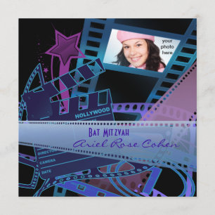 Convite Bat Mitzvah Estrela de Hollywood Foto Roxa