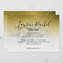 Convite Bat Mitzvah, Estrela Dourada de David Glittery Inv