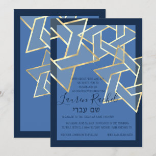 Convite Bat Mitzvah - Estrela Dourada Transparente de Davi
