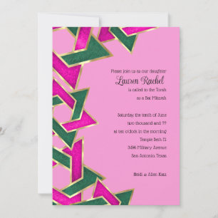 Convite Bat Mitzvah Estrela Verde Rosa de David