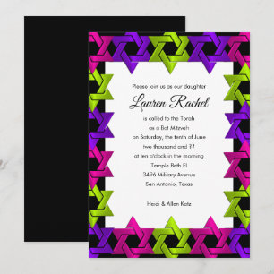 Convite Bat Mitzvah, Estrela Verde Rosa Púrpura a Qualquer
