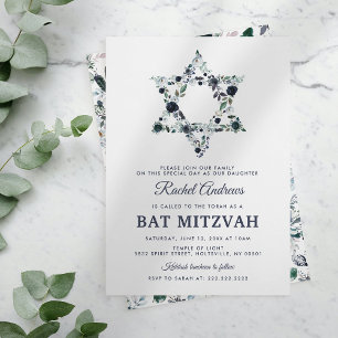 Convite Bat Mitzvah Floral Azul