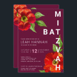 Convite Bat Mitzvah Floral Cloridor Moderno da Borda<br><div class="desc">Tenha orgulho, alegria e mostre este marco do seu Bat Mitzvah favorito com este sofisticado e personalizado convite! Uma aquarela floral, chica, com serifa sã moderna sobre um fundo burgundy. Personalize o texto personalizado com o nome, a data e as informações do local do seu Bat Mitzvah. Garantido para adicionar...</div>