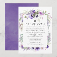 Bat Mitzvah Floral de Aquarela Violeta Ultra