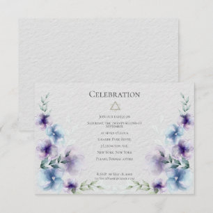 Convite BAT MITZVAH Floral em Aquarela Azul e Violeta 2