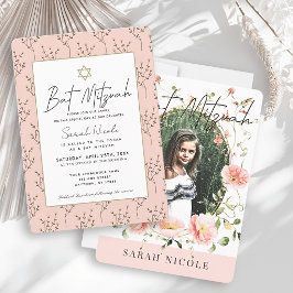 Convite Bat Mitzvah Floral Foto Papoula Rosa
