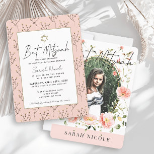 Convite Bat Mitzvah Floral Foto Papoula Rosa