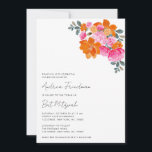 Convite Bat Mitzvah, Floral Laranja Brilhante, Cor-de-Rosa<br><div class="desc">Celebre o Bar Mitzvah com este convite moderno e elegante,  com o floral cor-de-rosa e o seu texto personalizado. Adicione facilmente seus próprios detalhes clicando na opção "personalizar".</div>